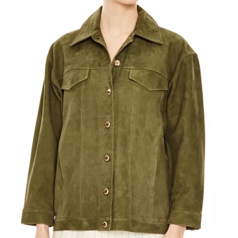 Sandro “Thom” Olive Green Women's SUEDE LEATHER Jacket
